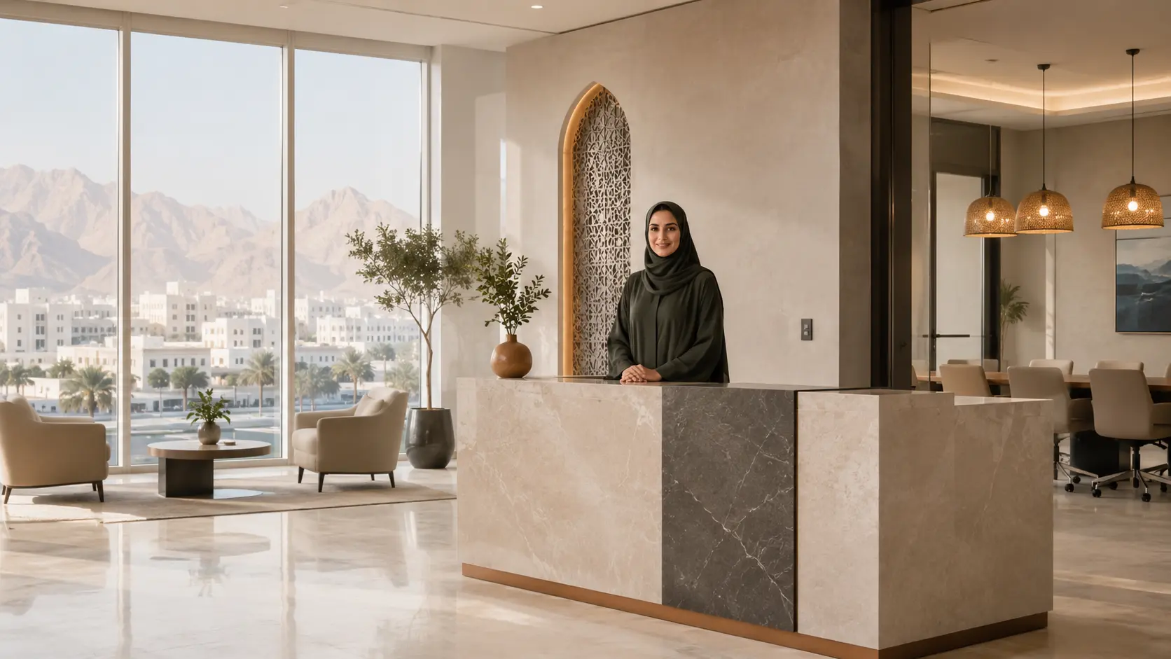 A welcoming professional office reception in Muscat