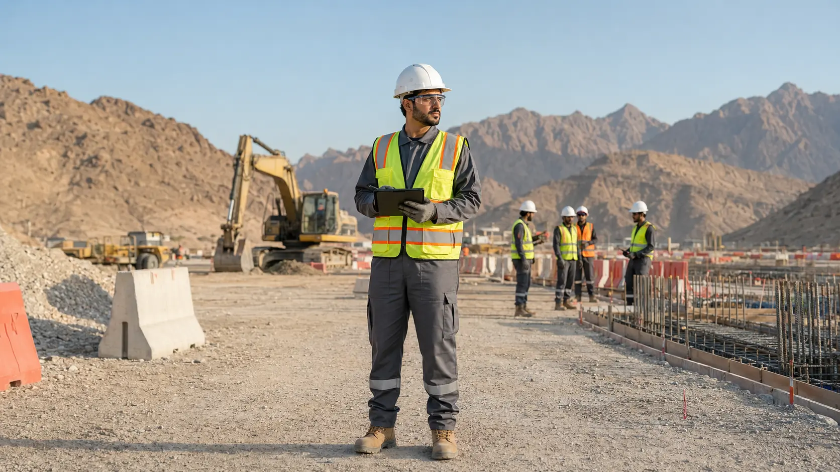 An HSE professional conducting a site safety inspection in Oman