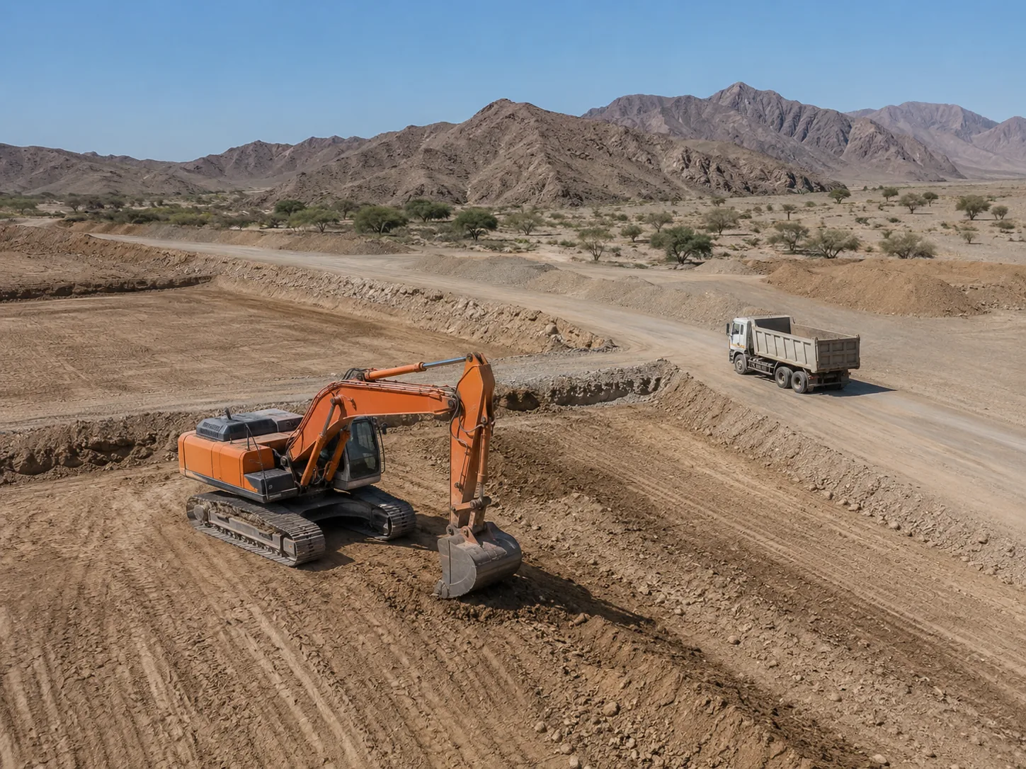 Excavation, grading, and site preparation work in Oman