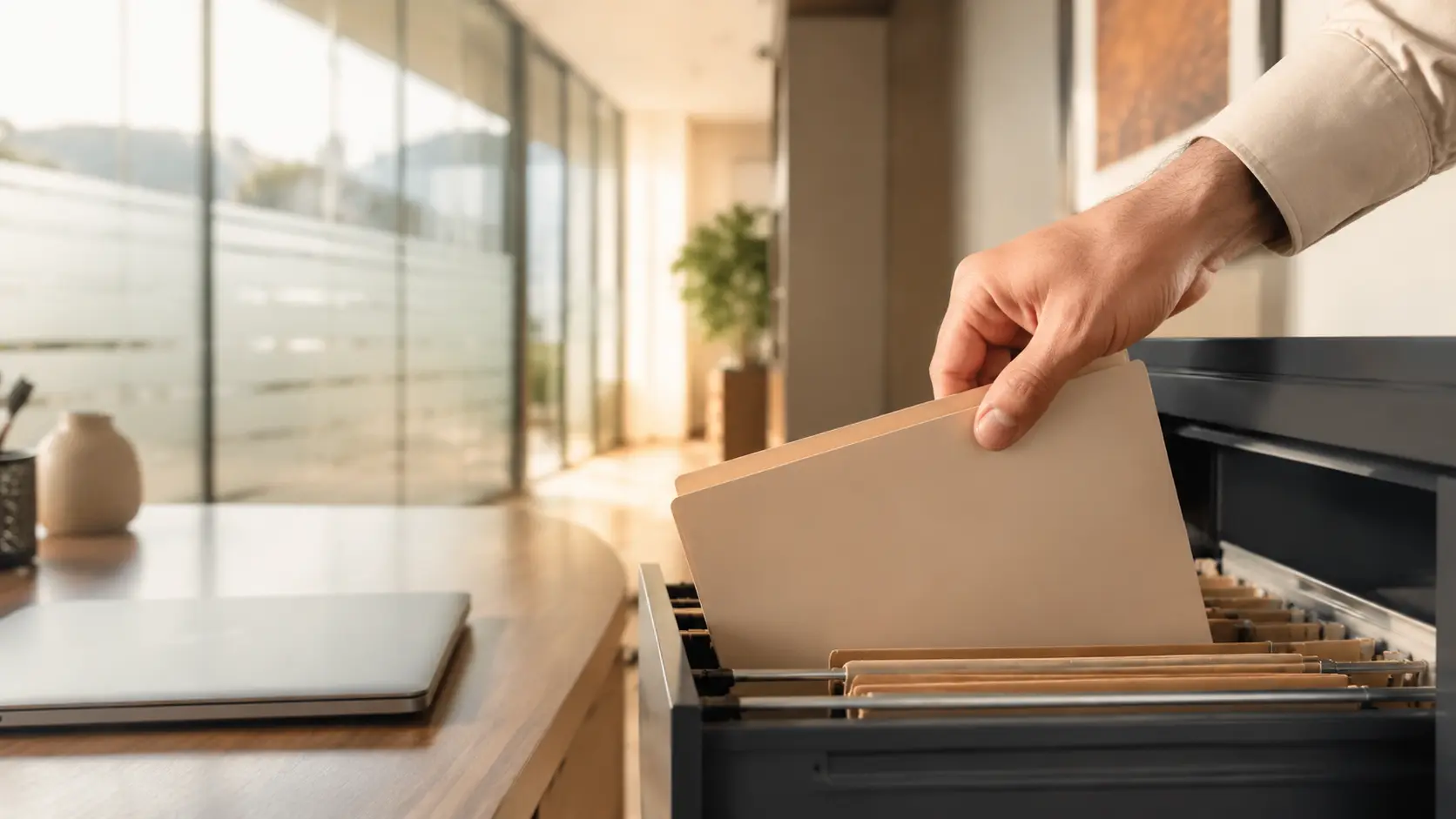 Business documents being stored securely in a modern office