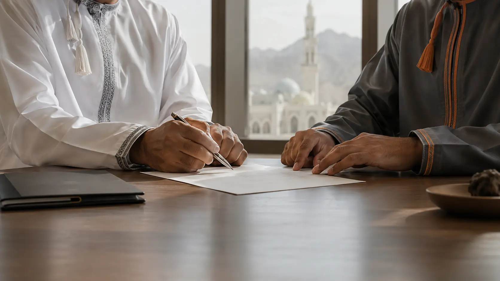 Omani professionals reviewing a business document
